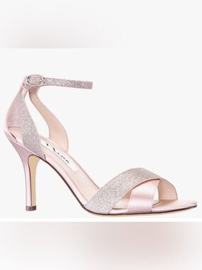 Nina Venus Pearl Rose Satin High Heel Sandals with Ankle Strap